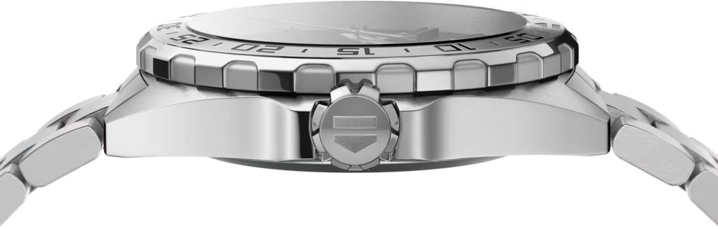 Orologio TAG Heuer Formula 1, vista laterale in acciaio con corona e protezioni