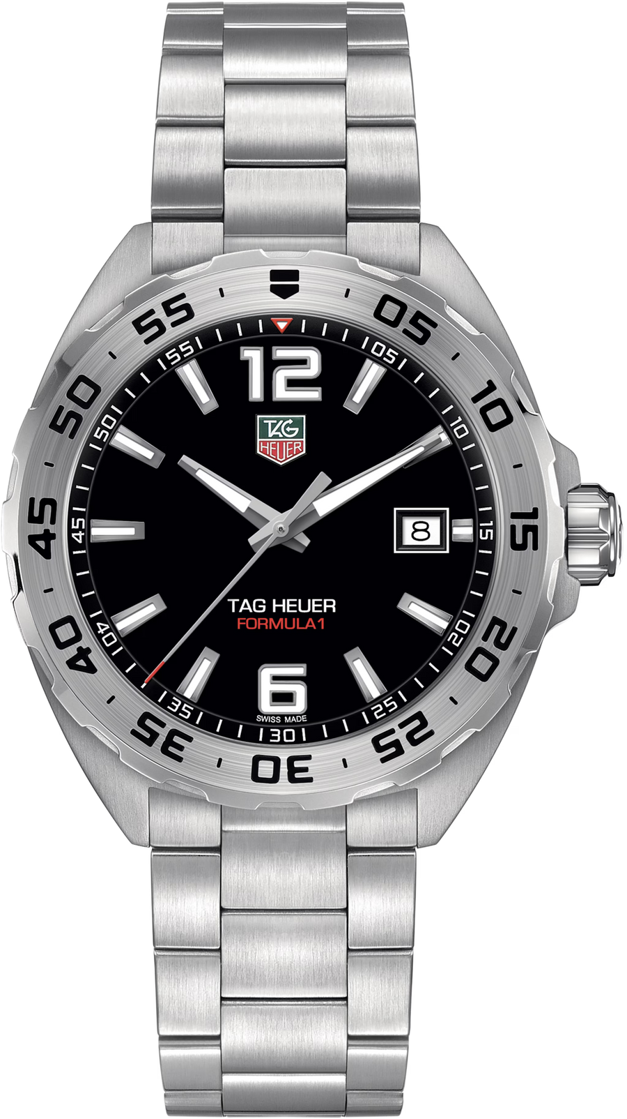 TAG Heuer Formula 1 Date Uomo 41 mm Acciaio Quadrante Nero Opalino Lunetta Girevole Unidirezionale Scala 60 Minuti Vetro Zaffiro Quarzo Data Bracciale Acciaio 20 ATM Swiss Made Ref. WAZ1112.BA0875