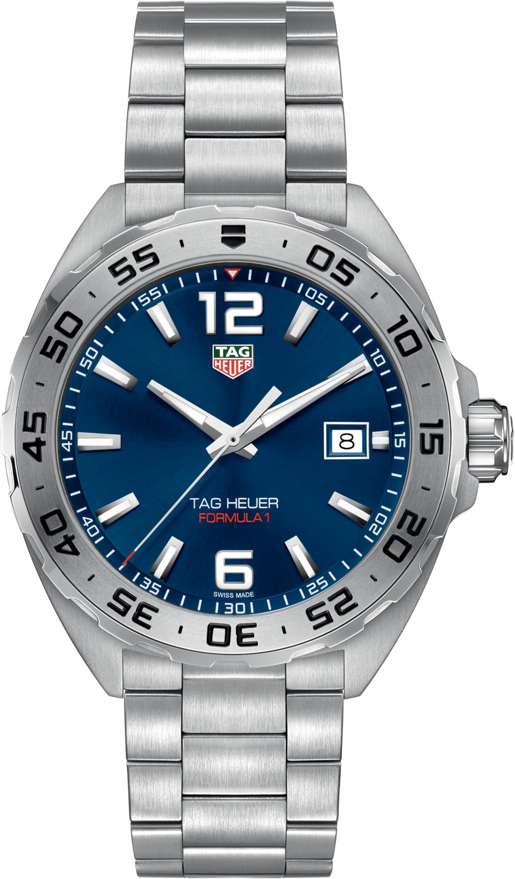 Orologio TAG Heuer con quadrante blu e bracciale in acciaio, data a ore 3