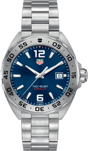 Orologio TAG Heuer con quadrante blu e bracciale in acciaio, data a ore 3