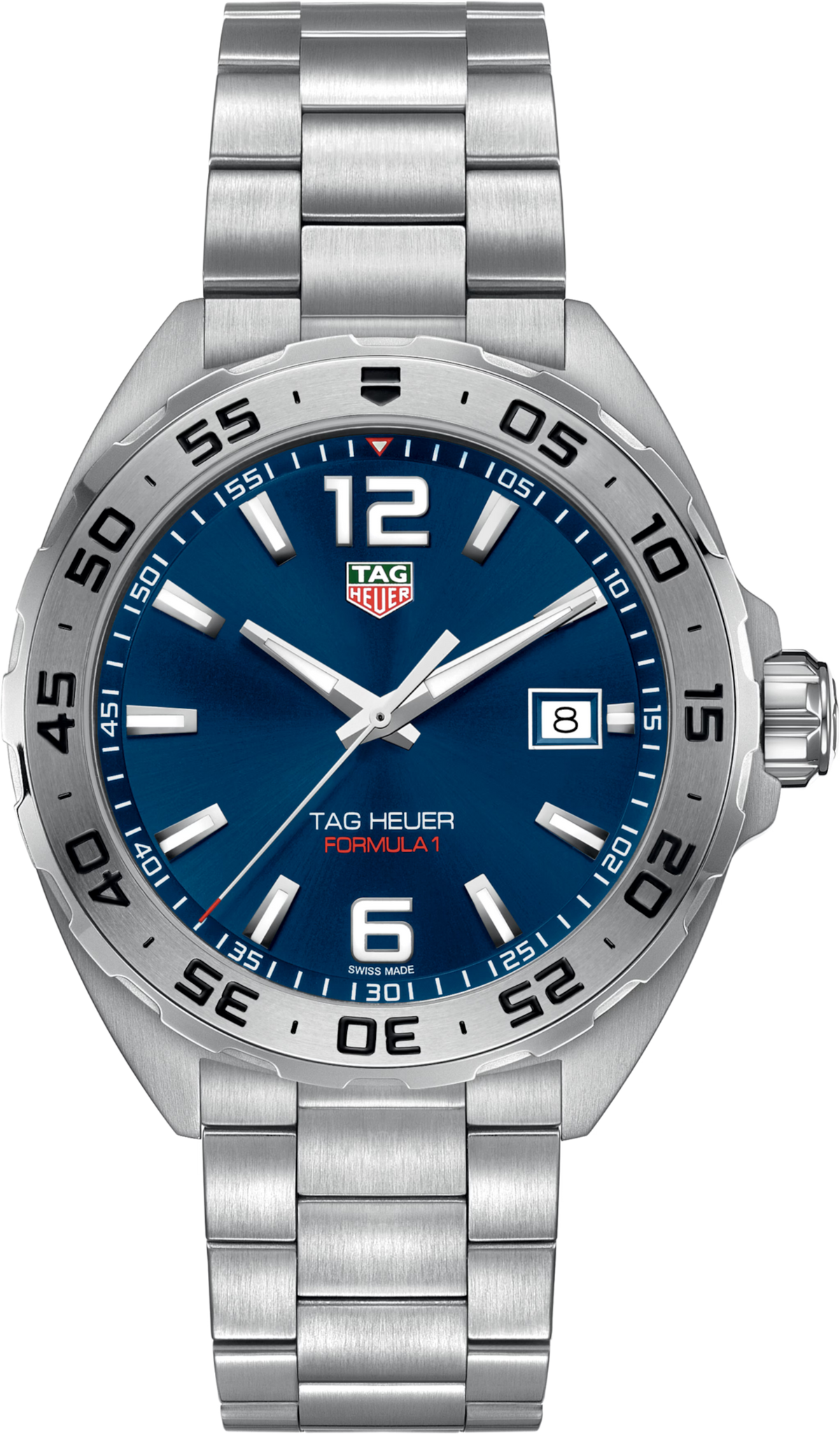 Orologio TAG Heuer con quadrante blu e bracciale in acciaio, data a ore 3