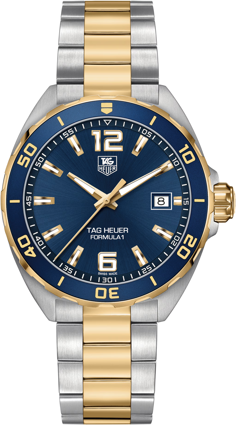 TAG Heuer Formula 1 Date Uomo 41 mm Acciaio Quadrante Blu Lunetta Unidirezionale Bicolore Oro Giallo e Blu Vetro Zaffiro Quarzo Data Bracciale Acciaio e Oro 20 ATM Swiss Made Ref. WAZ1120.BB0879