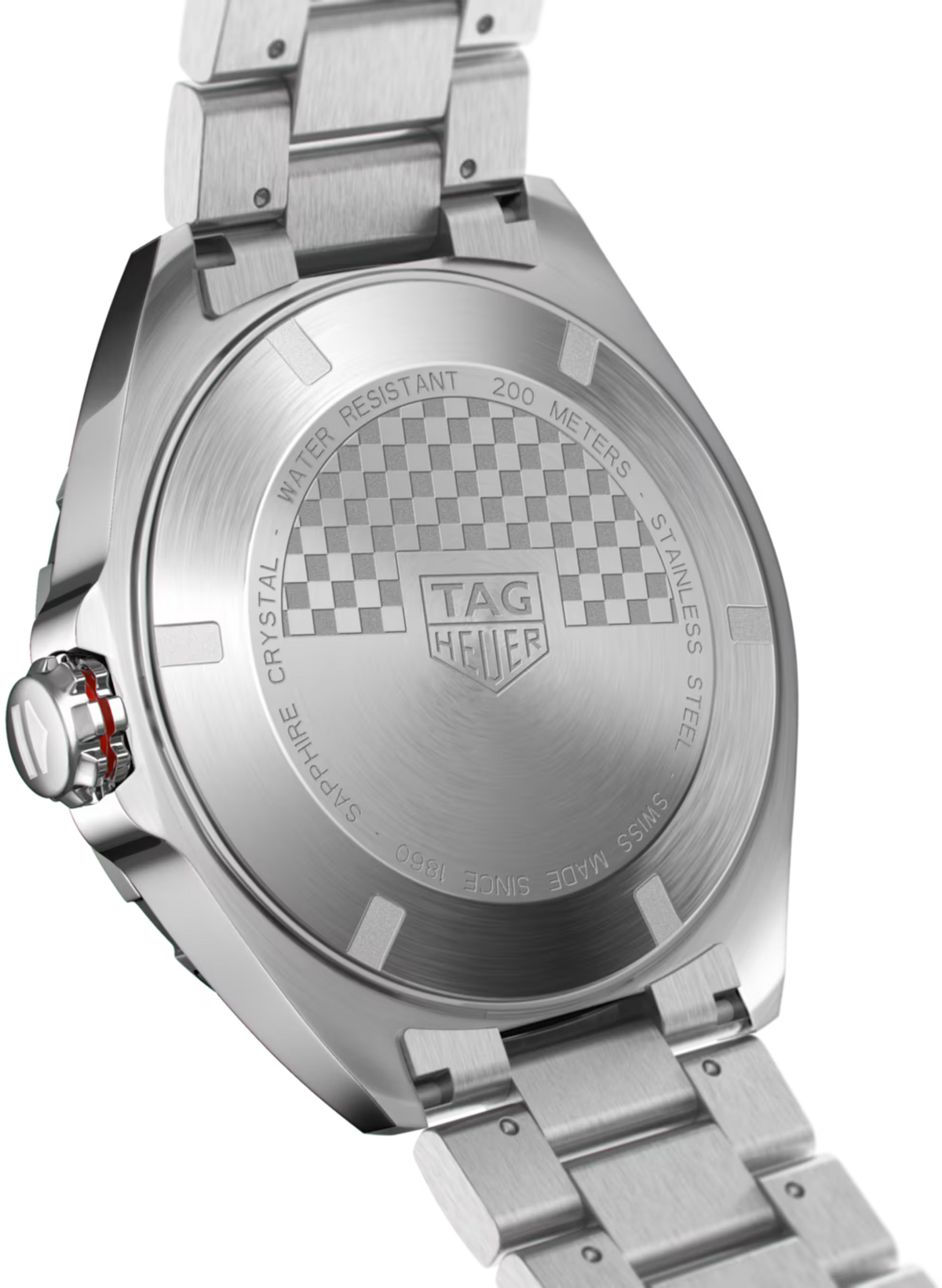 Orologio TAG Heuer, fondello in acciaio con dicitura 200 METERS.