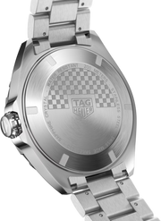 Fondello in acciaio TAG Heuer con scritta 200 metri e motivo a scacchiera