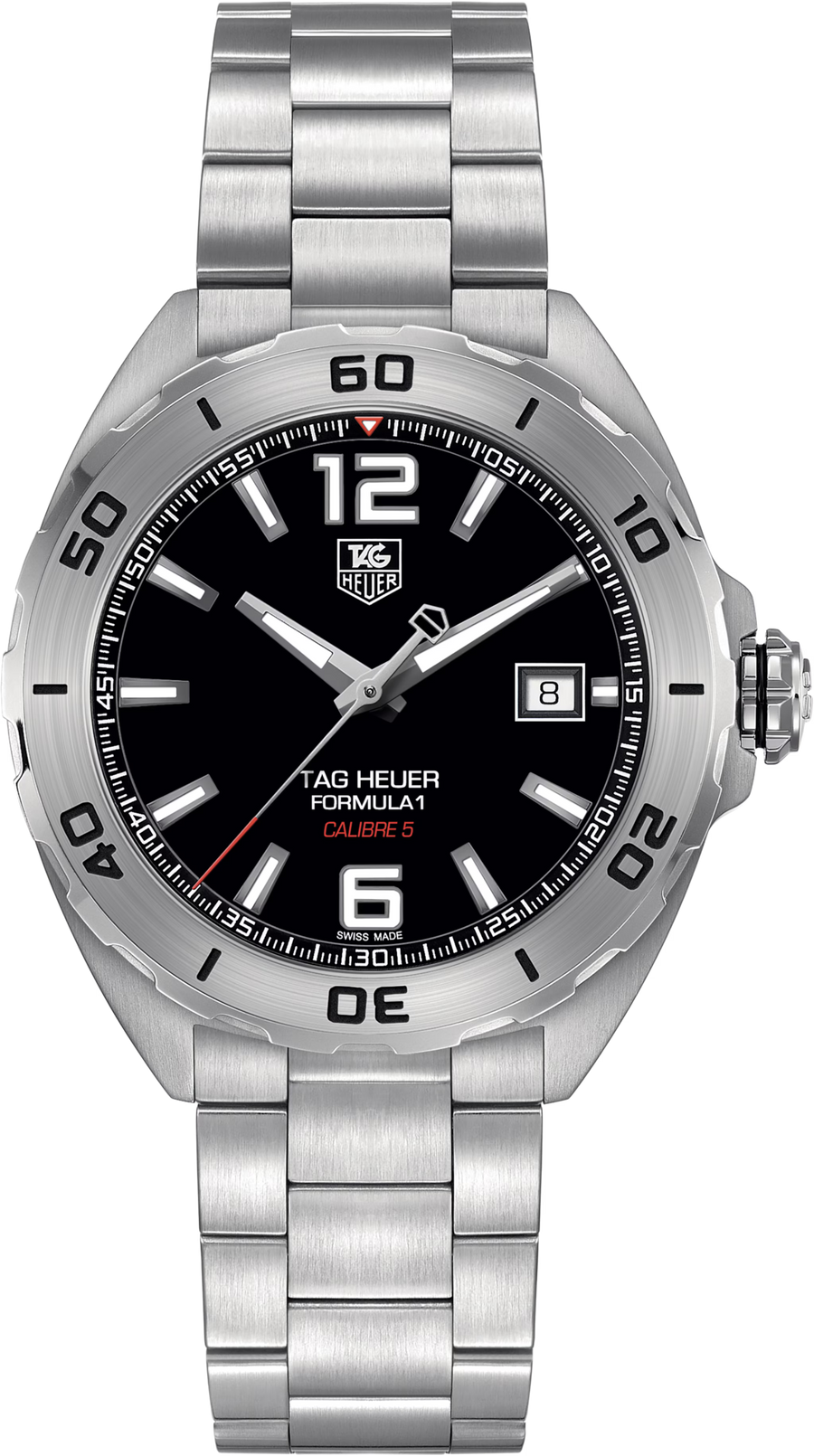 TAG Heuer Formula 1 Calibre 5 Automatico Uomo 41 mm Acciaio Quadrante Nero Lunetta Girevole Vetro Zaffiro Calibre 5 Automatico Data Bracciale Acciaio 20 ATM Swiss Made Ref. WAZ2113.BA0875