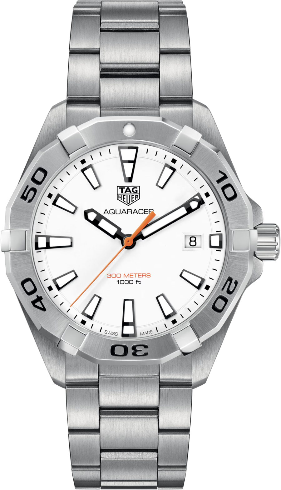TAG Heuer Aquaracer 300M Quarzo Uomo 41 mm Acciaio Quadrante Bianco Lunetta Girevole Unidirezionale Vetro Zaffiro Data Bracciale Acciaio 30 ATM Swiss Made Ref. WBD1111.BA0928