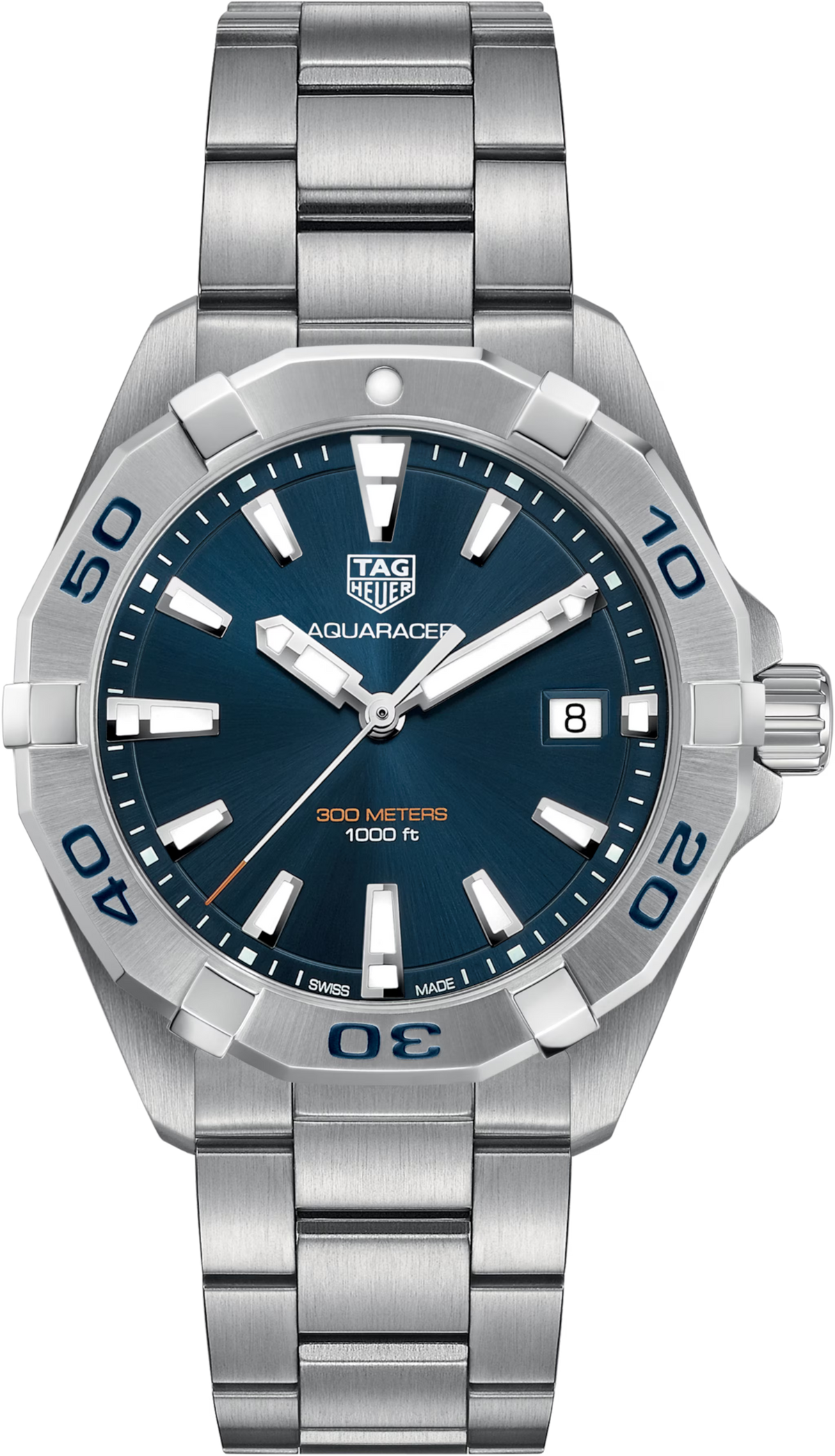 Orologio TAG Heuer Aquaracer in acciaio con quadrante blu e lunetta girevole