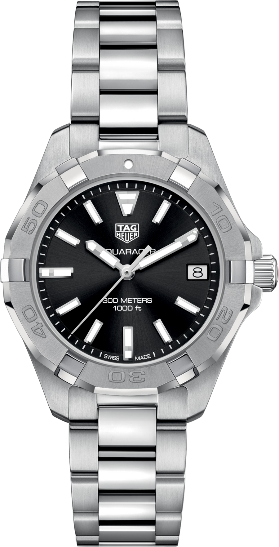 TAG Heuer Aquaracer Lady Donna 32 mm Acciaio Quadrante Nero Soleil Lunetta Girevole Unidirezionale Vetro Zaffiro Quarzo Data Bracciale Acciaio 30 ATM Swiss Made Ref. WBD1310.BA0740