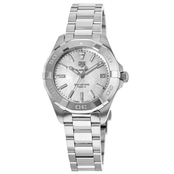 Orologio donna in acciaio con quadrante madreperla bianco e lunetta girevole