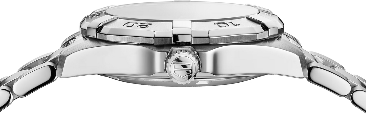 Cassa e corona dell’orologio TAG Heuer Aquaracer donna in acciaio, profilo laterale