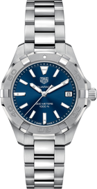 TAG Heuer Aquaracer Lady Donna 32 mm Acciaio Quadrante Blu Soleil Lunetta Girevole Vetro Zaffiro Quarzo Data Bracciale Acciaio 30 ATM Swiss Made Ref. WBD1312.BA0740