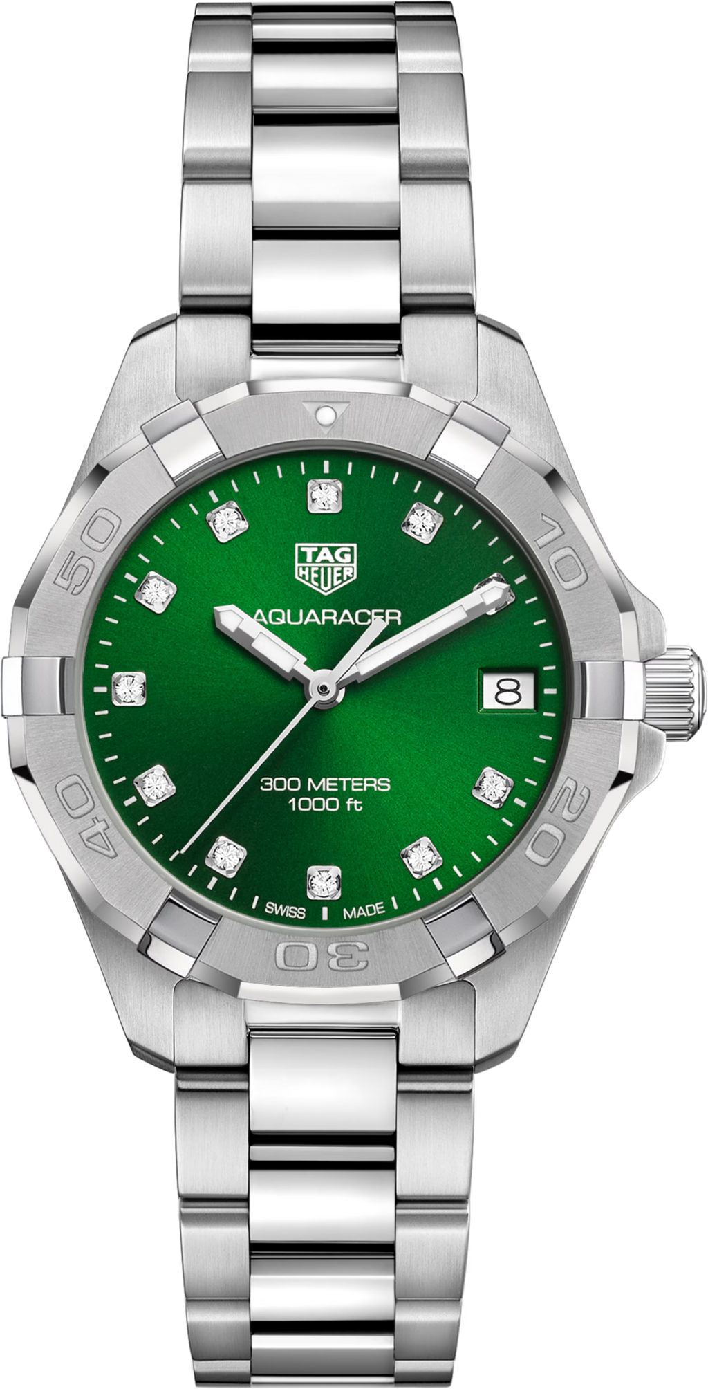 Orologio subacqueo TAG Heuer Aquaracer donna in acciaio, quadrante verde, 32 mm