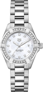 TAG Heuer Aquaracer Lady Donna 32 mm Acciaio Quadrante Madreperla Bianca Diamanti Lunetta Girevole con Diamanti Vetro Zaffiro Quarzo Data Bracciale Acciaio 30 ATM Swiss Made Ref. WBD1315.BA0740