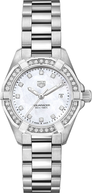 Orologio TAG Heuer Aquaracer Lady in acciaio con quadrante madreperla bianca e diamanti