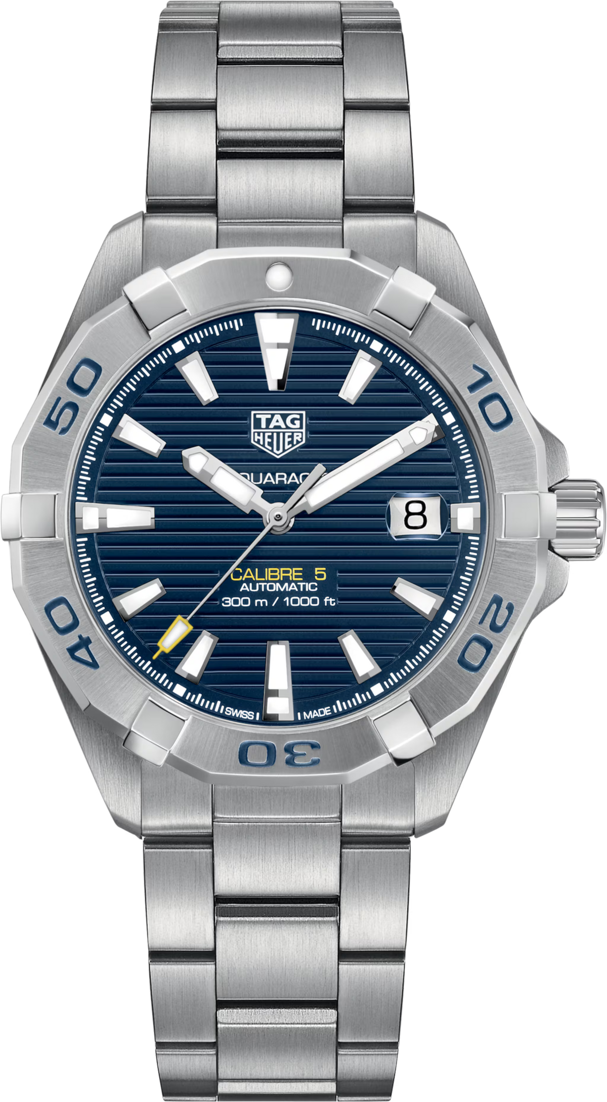 Orologio subacqueo TAG Heuer Aquaracer in acciaio con quadrante blu e lunetta girevole