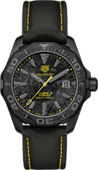 TAG Heuer Aquaracer Calibre 5 Limited Edition Uomo 41 mm Titanio Nero PVD Quadrante Carbonio Dettagli Gialli Lunetta Girevole in Carbonio Vetro Zaffiro Calibre 5 Automatico Data Cinturino Nylon Nero 30 ATM Swiss Made Ref. WBD218B.FC6446