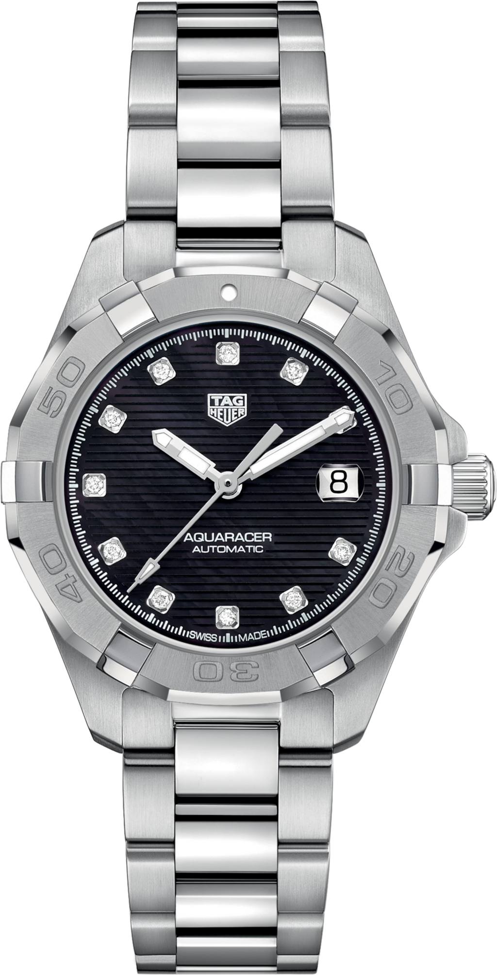 Orologio TAG Heuer Aquaracer automatico donna in acciaio, quadrante nero e 11 diamanti