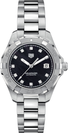 TAG Heuer Aquaracer Automatico Donna 32 mm Acciaio Quadrante Madreperla Nera 11 Diamanti Lunetta Girevole Unidirezionale Vetro Zaffiro Calibre 9 Automatico Data Bracciale Acciaio 30 ATM Swiss Made Ref. WBD2312.BA0740