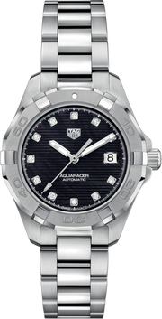 Orologio TAG Heuer Aquaracer automatico donna in acciaio, quadrante nero e 11 diamanti
