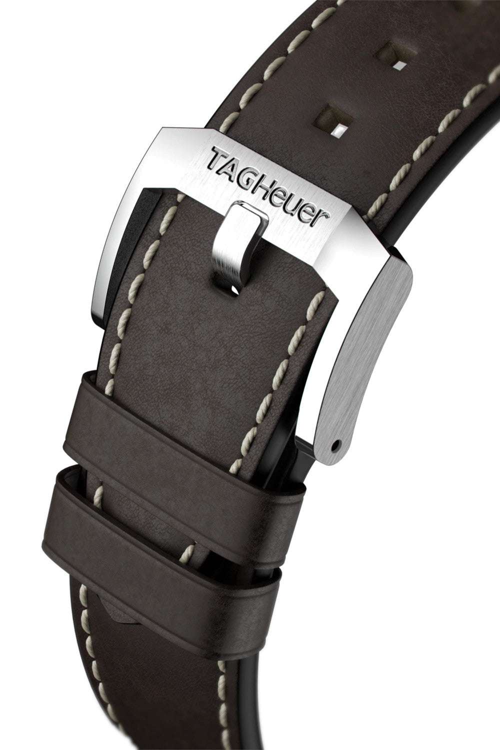 Cinturino in pelle marrone con fibbia TAG Heuer e attacco orologio in acciaio