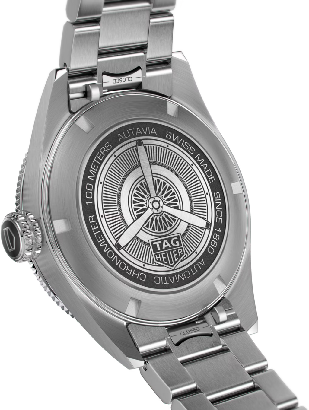 Orologio TAG Heuer Autavia con fondello in acciaio e incisione “Autavia”
