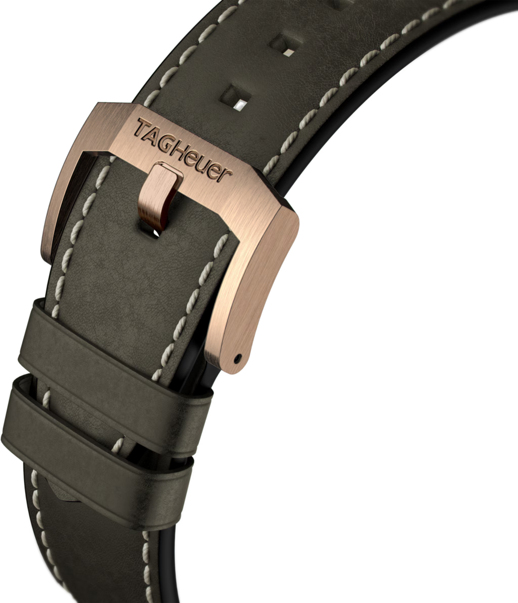 Orologio TAG Heuer con chiusura e cinturino in pelle kaki, cuciture a contrasto