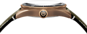 Orologio TAG Heuer: profilo in bronzo con corona e lunetta girevole in dettaglio