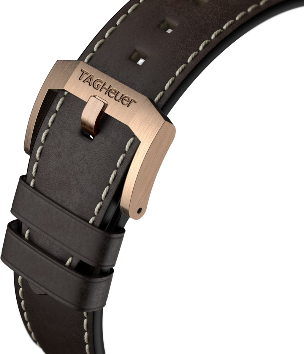 Orologio TAG Heuer con fibbia e cinturino in pelle scura con cuciture
