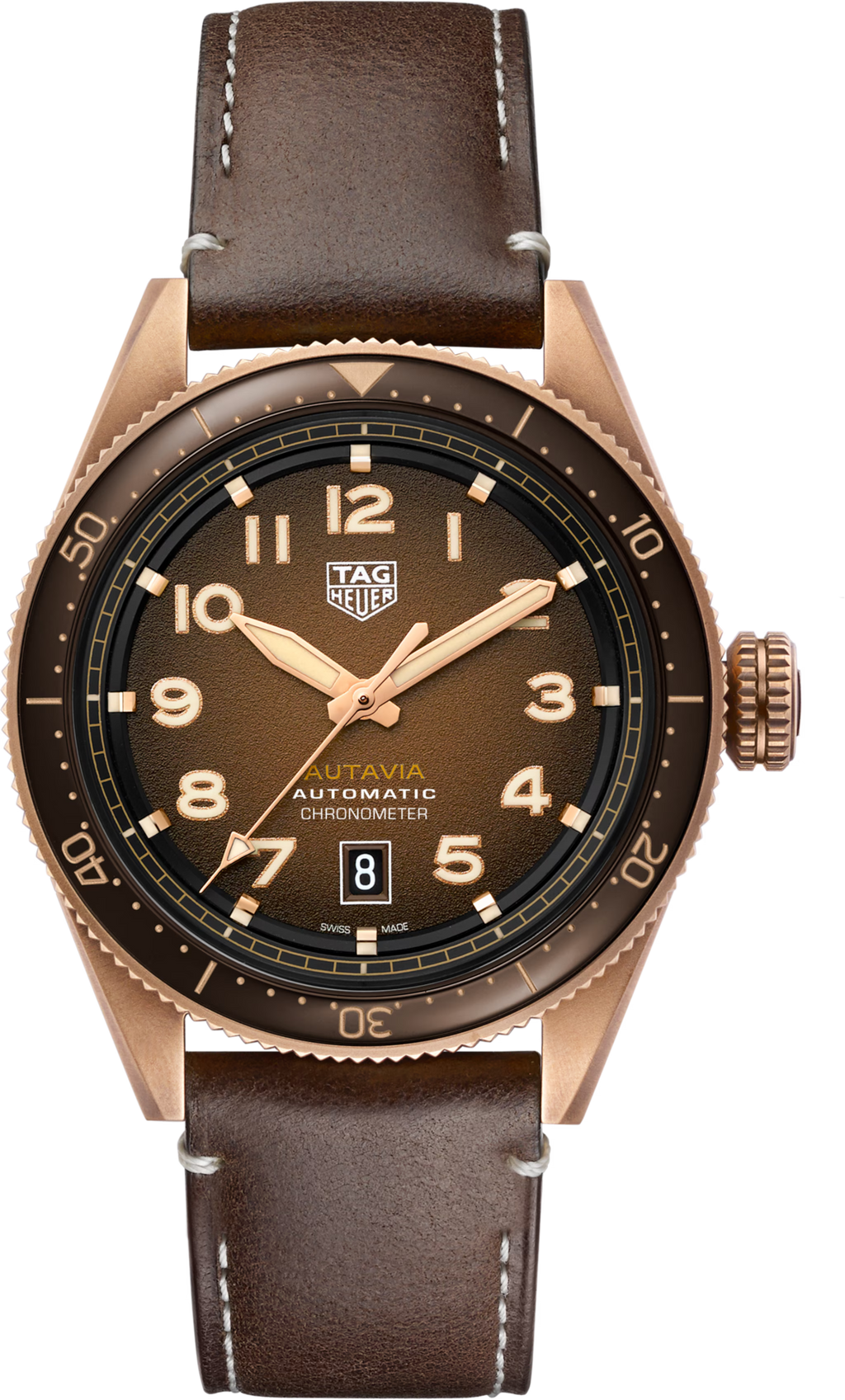 Orologio TAG Heuer bronzo con quadrante marrone fumé e cinturino in pelle