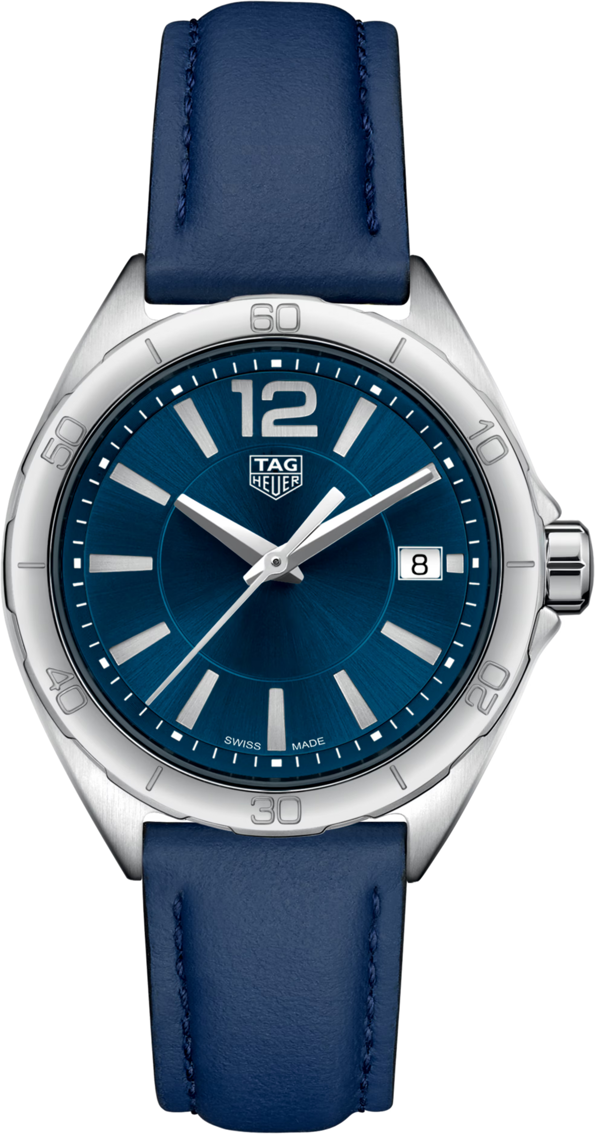Orologio TAG Heuer da donna con quadrante blu e cinturino in pelle blu, cassa acciaio.