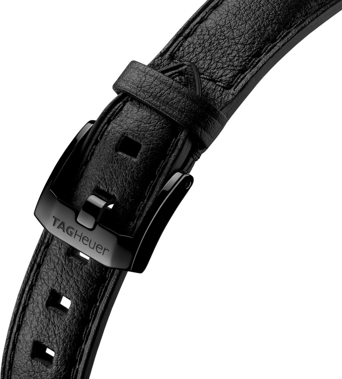 Cinturino in pelle nera con fibbia TAG Heuer e chiusura ad ardiglione