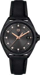 TAG Heuer Formula 1 Quarzo Donna 35 mm Acciaio Nero PVD Quadrante Nero Soleil 11 Diamanti Vetro Zaffiro Data Cinturino Pelle di Vitello Nero 10 ATM Swiss Made Ref. WBJ1317.FC8230