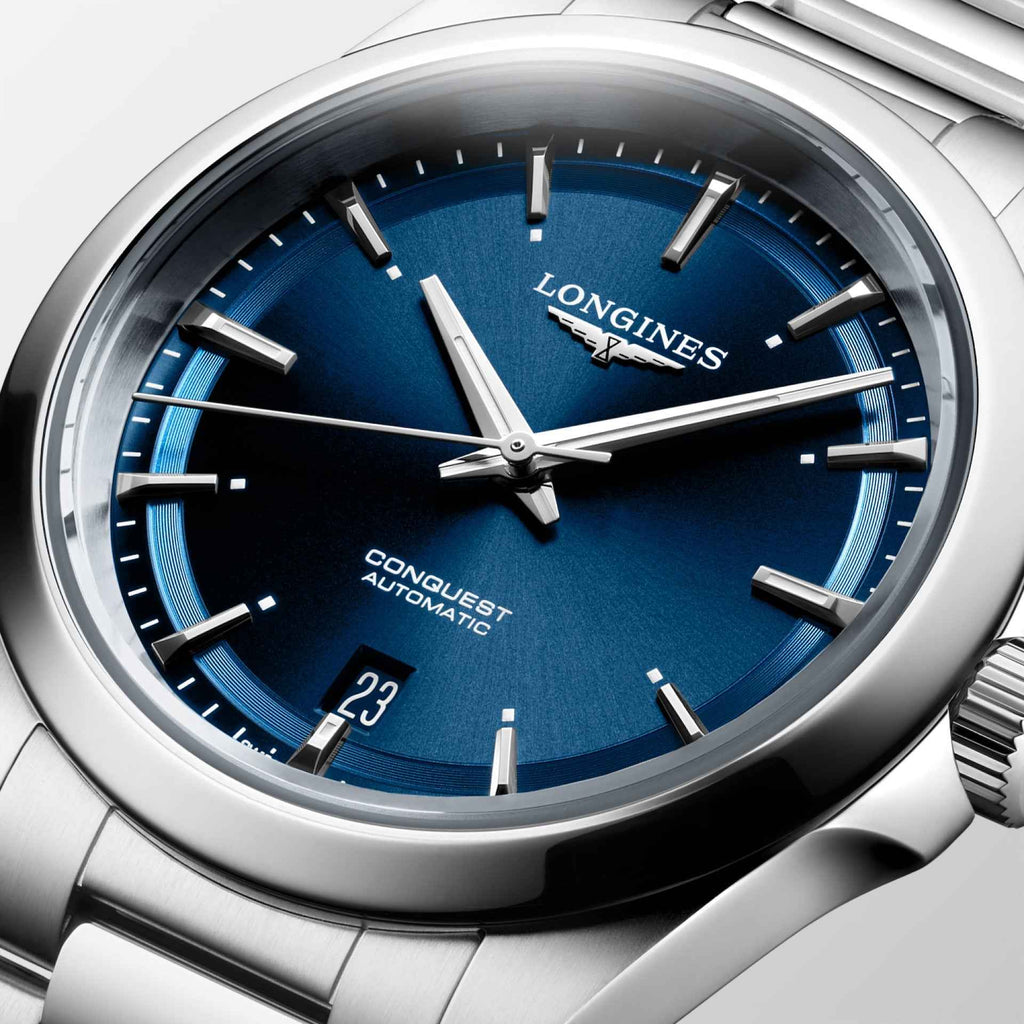 Orologio Longines Conquest 38 mm: quadrante blu con indici e lancette automatico