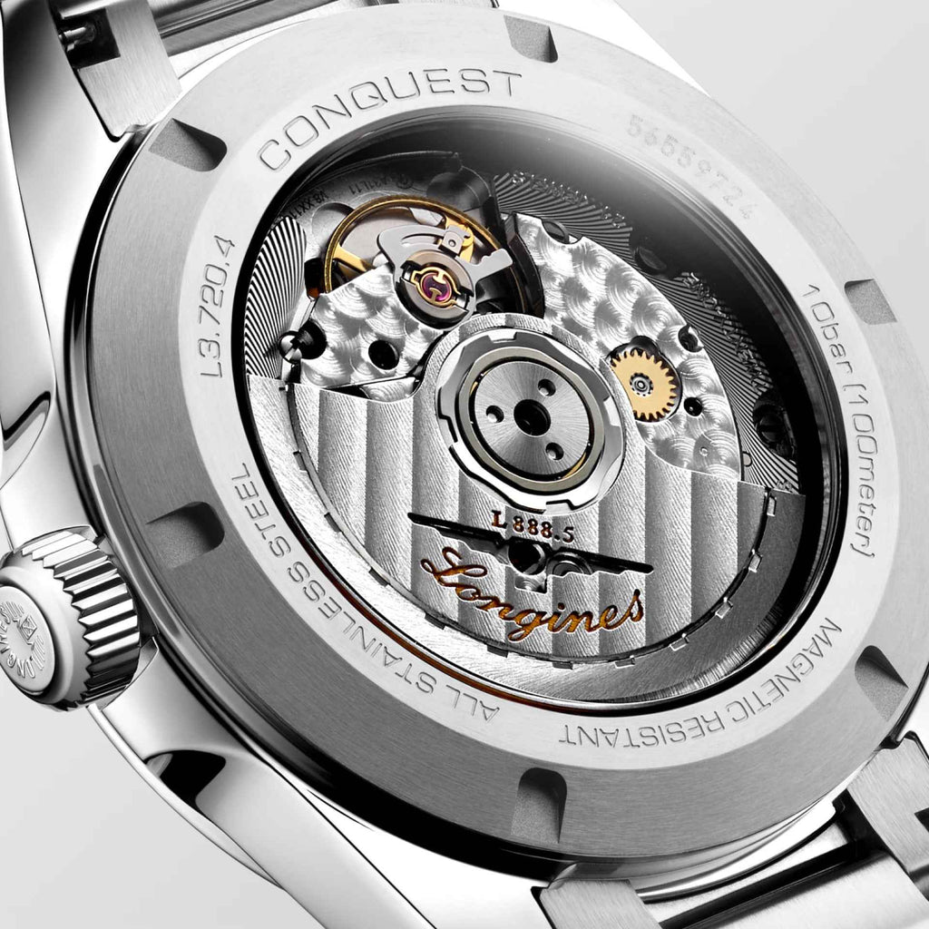 Orologio Longines Conquest 38 mm con fondello a vista e meccanismo automatico