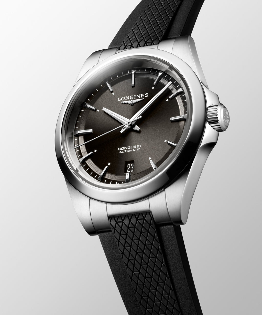 Orologio automatico Conquest 38mm nero con acciaio e cinturino in silicone nero