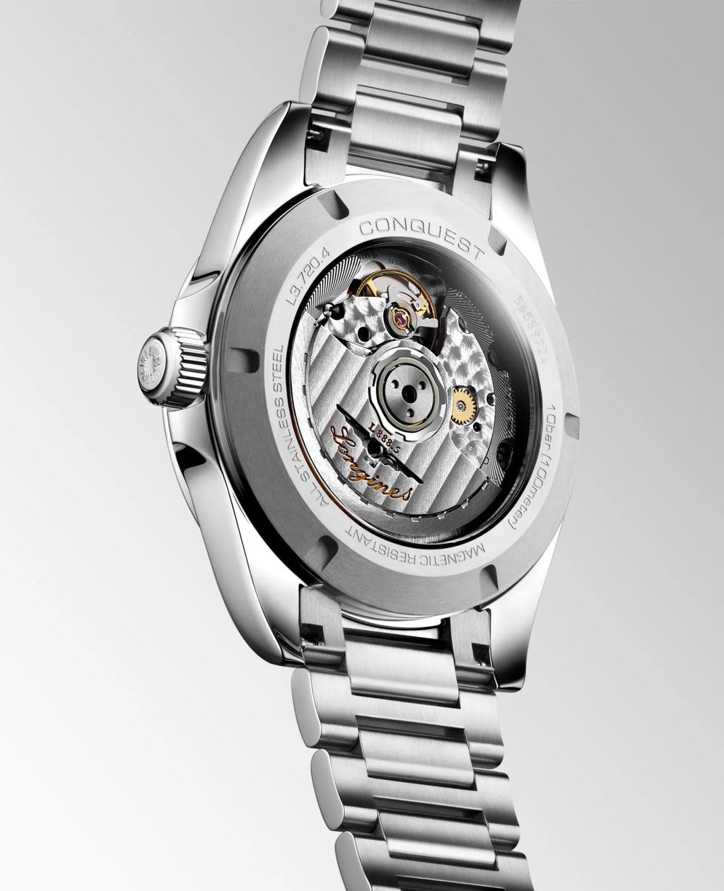 Orologio automatico Longines Conquest 38 mm in acciaio con fondello a vista