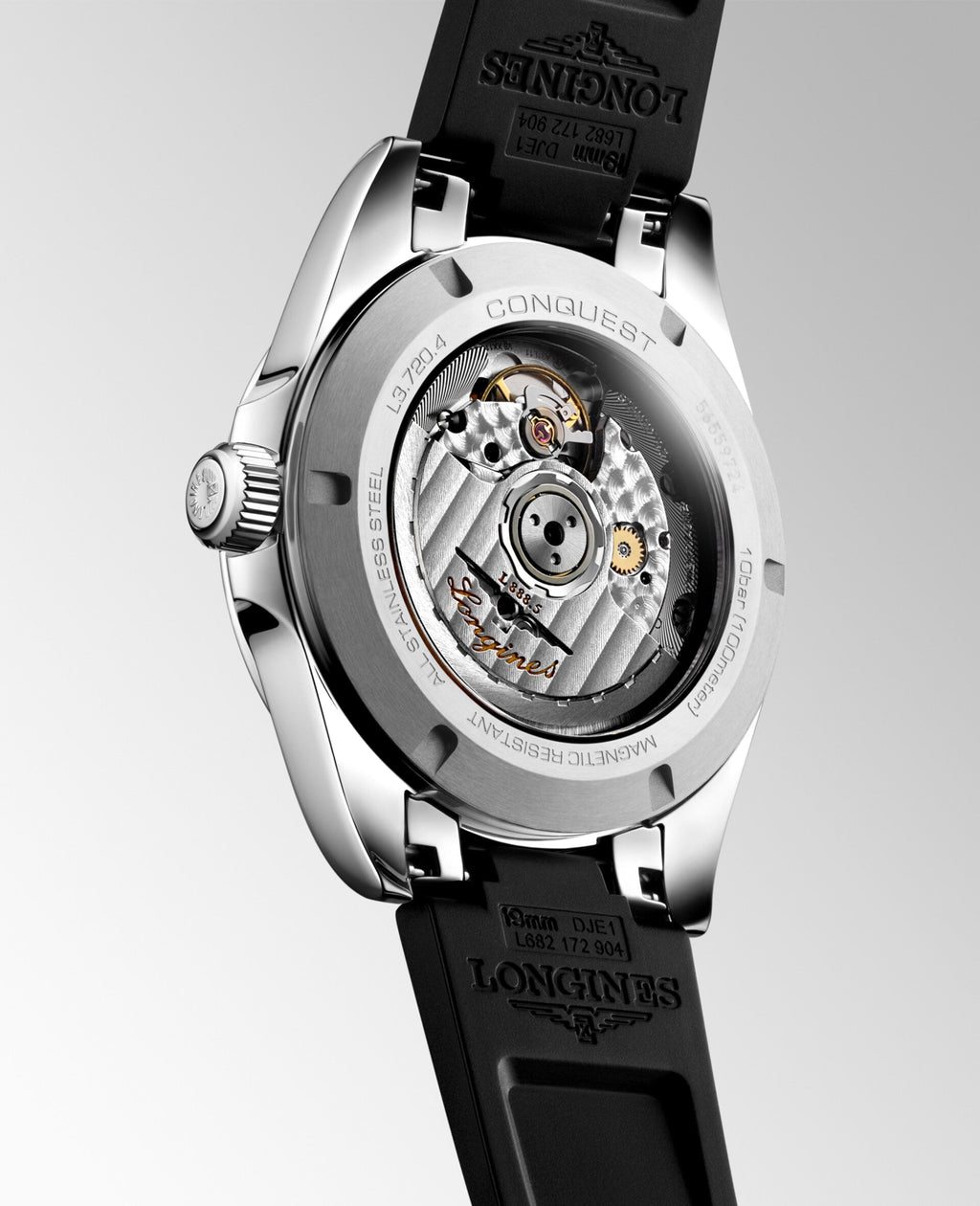 Orologio Conquest 38mm con fondello a vista e cinturino in silicone nero