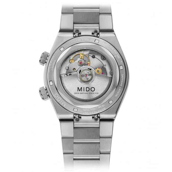 Orologio Mido Multifort con fondello trasparente e movimento visibile, cassa in acciaio