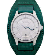 Orologio Gucci G‑Timeless con quadrante argento e cinturino alligatore verde