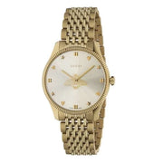 Orologio da polso Gucci con bracciale maglia dorato e quadrante argento sole