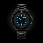 Orologio subacqueo Breitling nero con quadrante blu luminescente e bracciale in acciaio