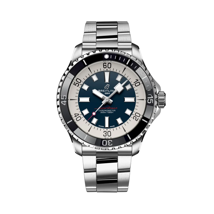 Breitling Superocean Automatic 44 Uomo 44 mm Acciaio Quadrante Blu Calibro 17 COSC Lunetta Ceramica Vetro Zaffiro Bracciale Acciaio 300 m Ref. A17376211C1A1