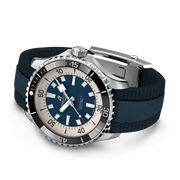 Orologio Breitling subacqueo con corona, quadrante blu e cinturino blu in caucciù