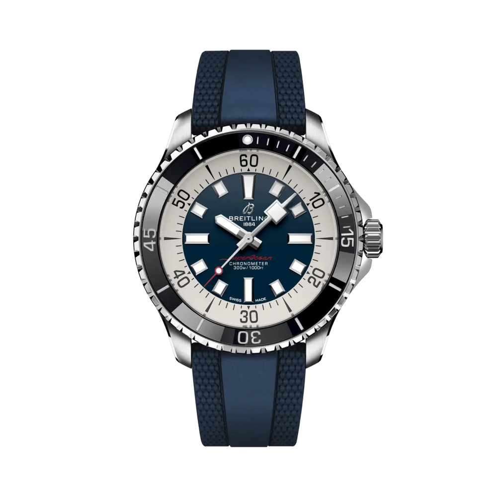 Breitling Superocean Automatic 44 Uomo 44 mm Acciaio Quadrante Blu Calibro 17 COSC Caucciù Blu Lunetta Ceramica 300 m Ref. A17376211C1S1