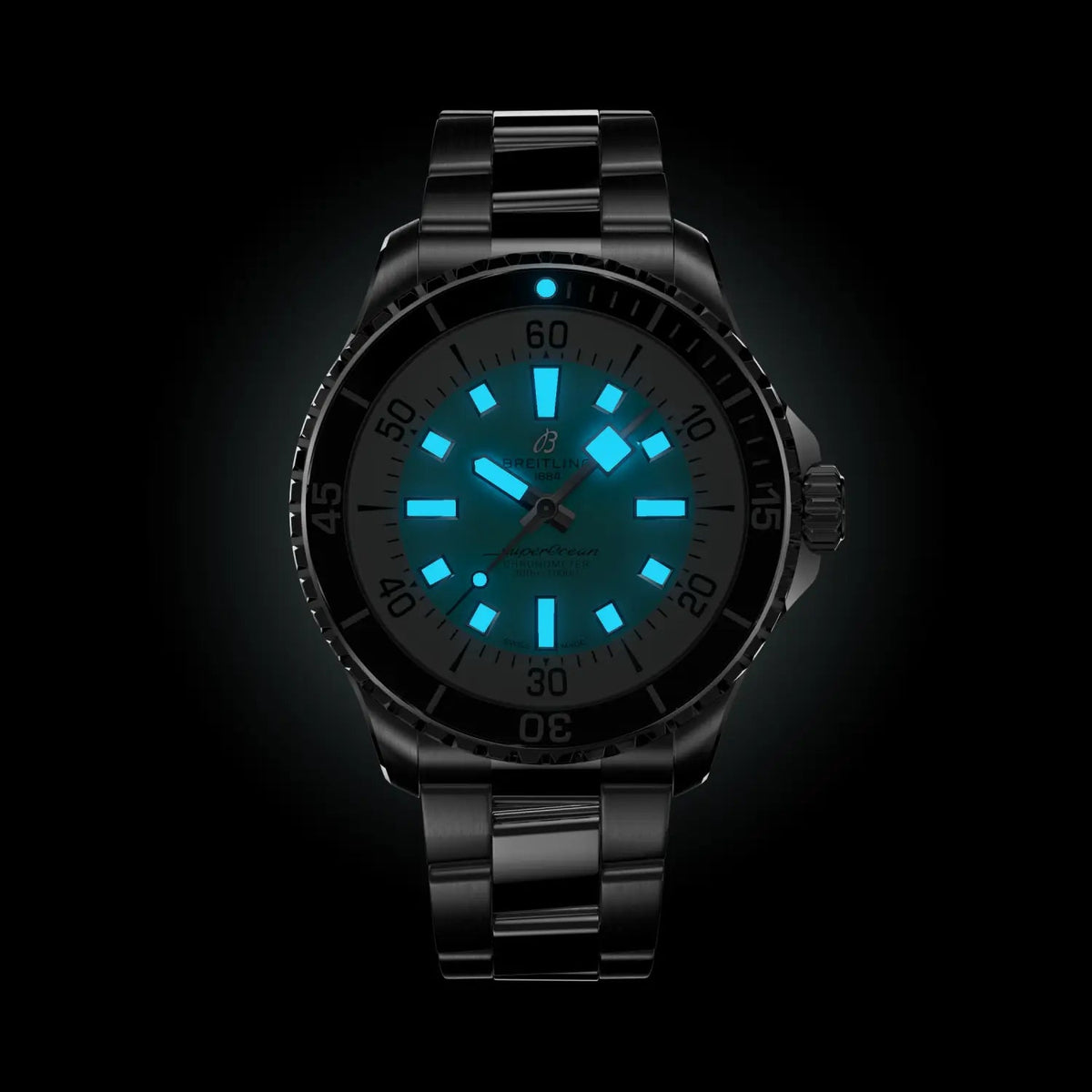 Orologio Breitling subacqueo nero con quadrante turchese e bracciale in acciaio scuro