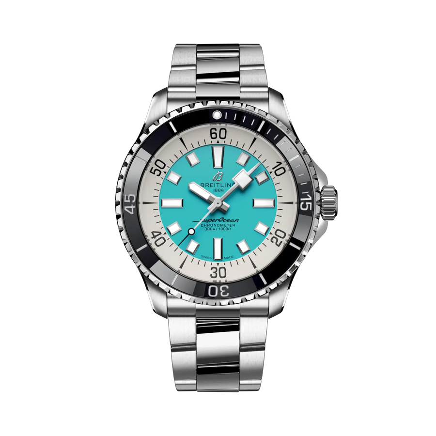 Breitling Superocean Automatic 44 Uomo 44 mm Acciaio Quadrante Turchese Calibro Breitling 17 COSC Lunetta Ceramica Vetro Zaffiro Bracciale Acciaio 300 m Ref. A17376211L2A1