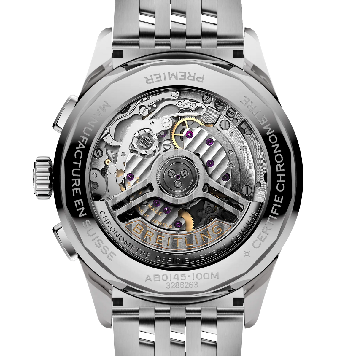 Orologio Breitling Premier B01 con fondello a vista e movimento interno
