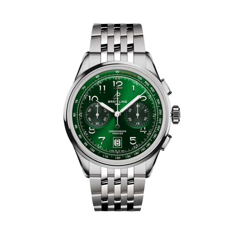 Breitling Premier B01 Chronograph 42 Automatico Uomo 42 mm Acciaio Quadrante Verde Calibro B01 COSC Bracciale Acciaio Ref. AB0145371L1A1