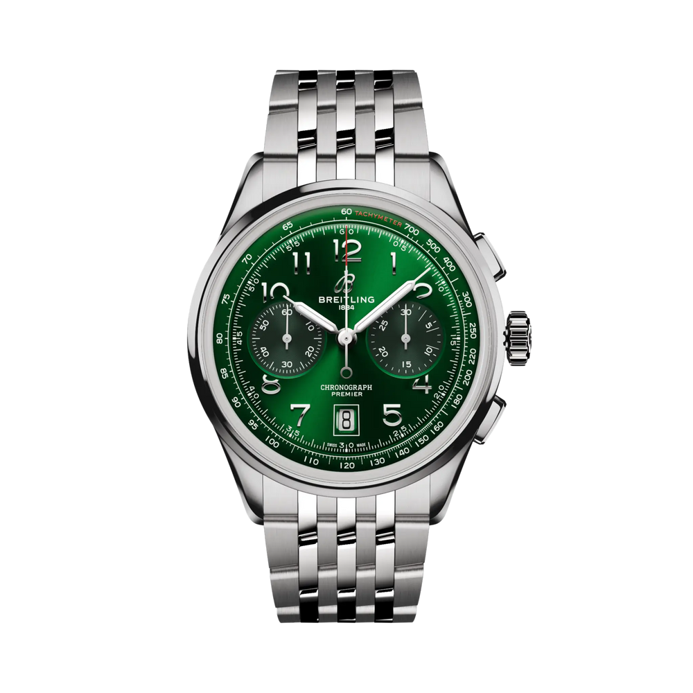 Breitling Premier B01 Chronograph 42 Automatico Uomo 42 mm Acciaio Quadrante Verde Calibro B01 COSC Bracciale Acciaio Ref. AB0145371L1A1