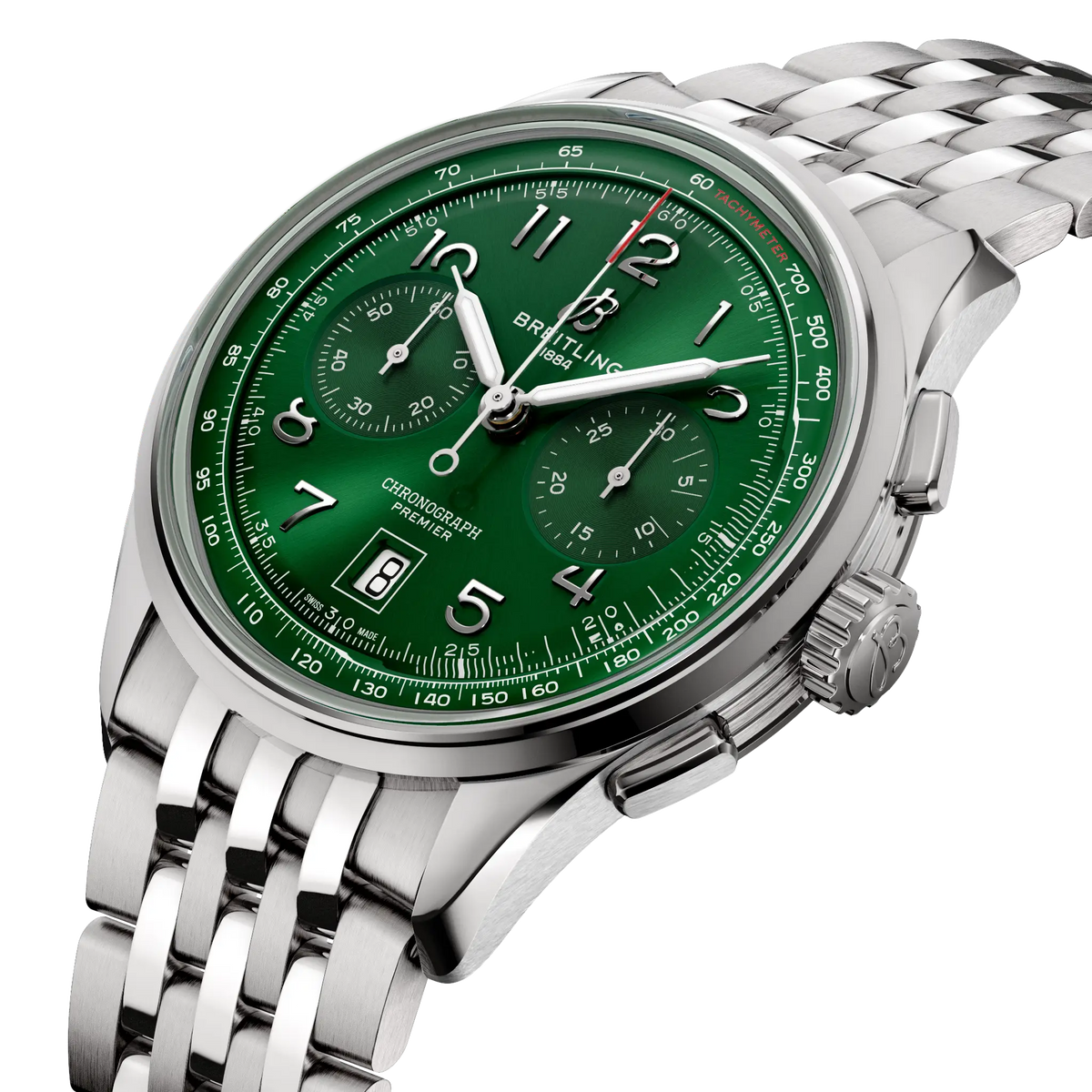 Breitling Premier B01 Chronograph 42 Automatico Uomo 42 mm Acciaio Quadrante Verde Calibro B01 COSC Bracciale Acciaio Ref. AB0145371L1A1